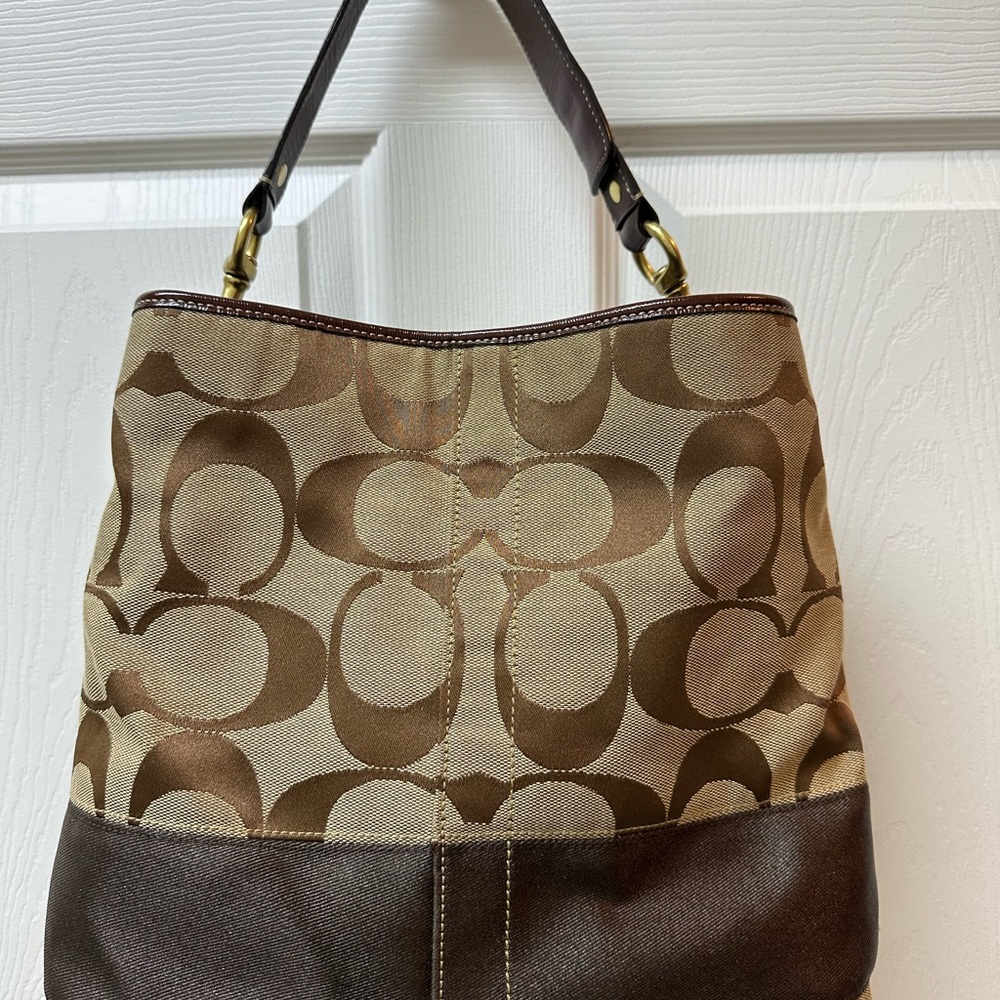 Coach Signature Brown and Tan Shoulder Bag